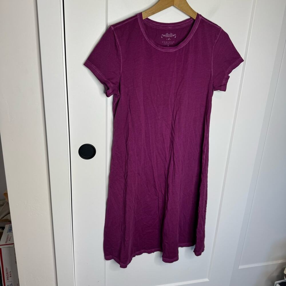 Peruvian Connection Pima Cotton Magenta Purple Short Sleeve T-shirt Dress Medium